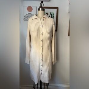525 America Cream Ribbed Button-Up Long Cardigan